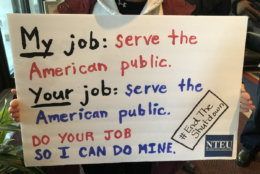 A sign from the rally against the government shutdown Jan. 10, 2019. (WTOP/Kristi King)
