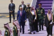 Saudi crown prince welcomes Trump to kingdom as US leader begins four-day Middle East tour