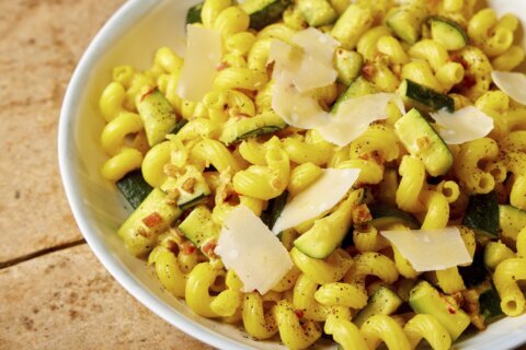 Saffron brings a golden hue to this fresh combination of zucchini and pasta